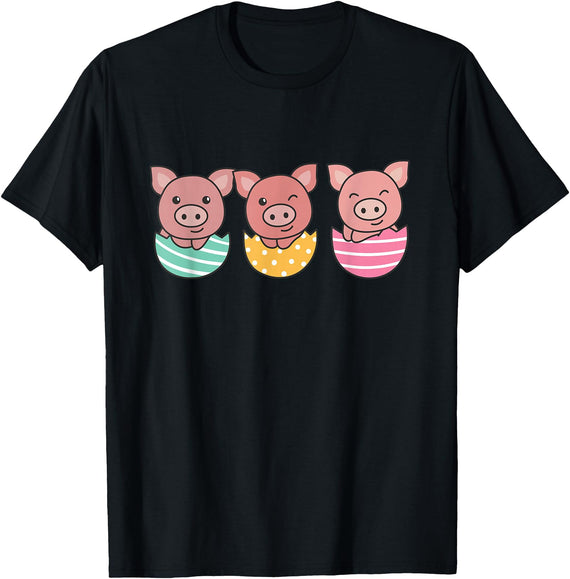 Cute Animals For Easter For Kids Happy Easter Cute Pig At Easter With Easter Eggs T-Shirt - Black