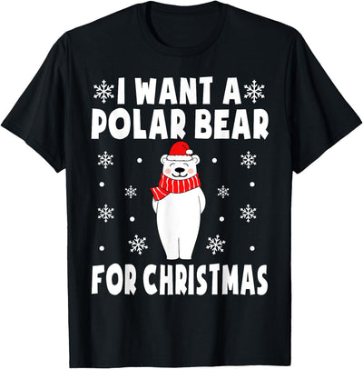 Polar Bear Christmas Pajamas Toddler Boys Girls I Want A Polar Bear For Christmas Polar Bear Pajamas Kids T-Shirt