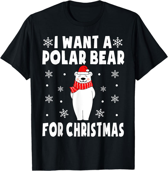 Polar Bear Christmas Pajamas Toddler Boys Girls I Want A Polar Bear For Christmas Polar Bear Pajamas Kids T-Shirt - Black