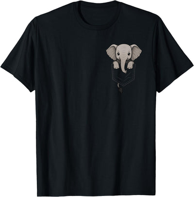 Animal In Pocket Tee Funny Elephant Peeking in Pocket Animal Lover Men Women Kids T-Shirt