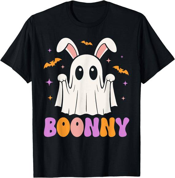 Boonny, Spooky Bunny Ghost Pun, Rabbit Halloween Costume T-Shirt in Black