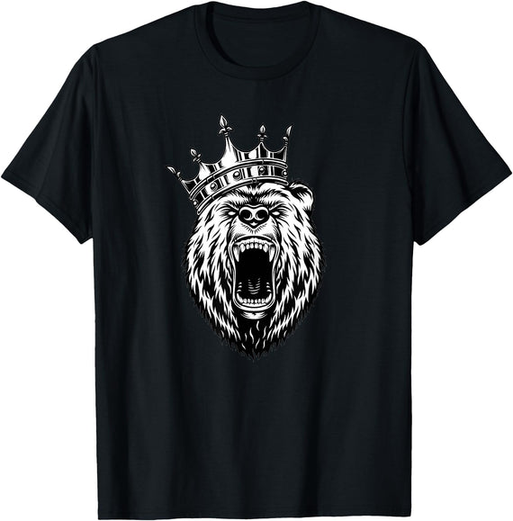 Bear Head - Angry Bear - Bear with a Crown - King of Bears T-Shirt - Black