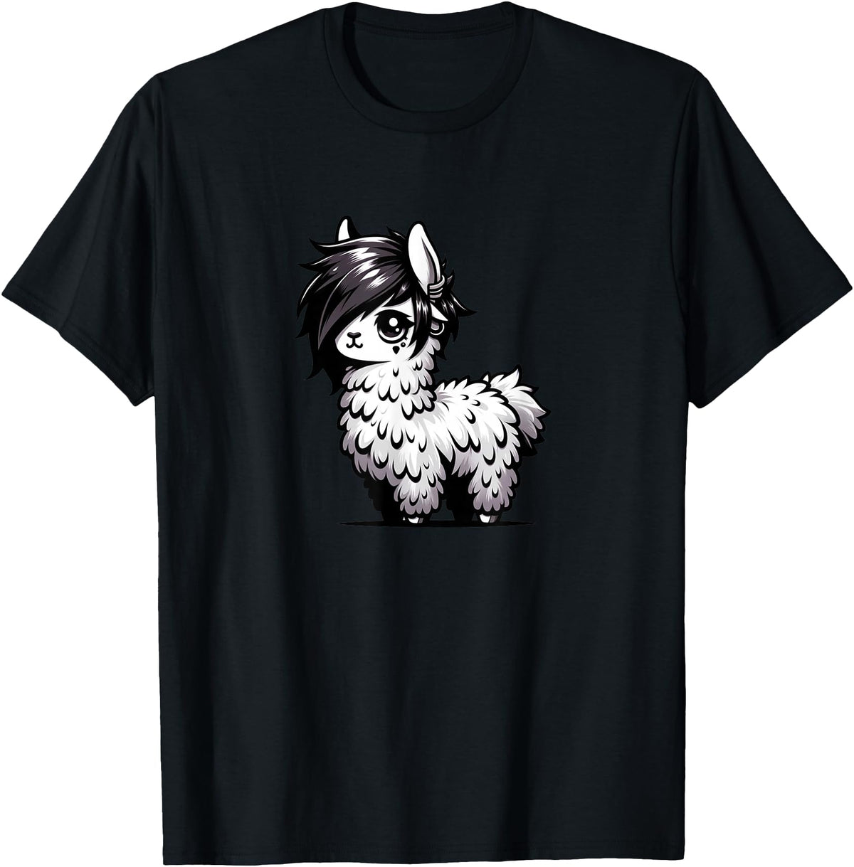 Emo Llama Tees Cute Emo Llama Kawaii Kids Boys Girls T-Shirt - Black