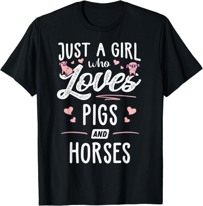 Just A Girl Who Loves Pigs And Horses Gift Women T-Shirt
