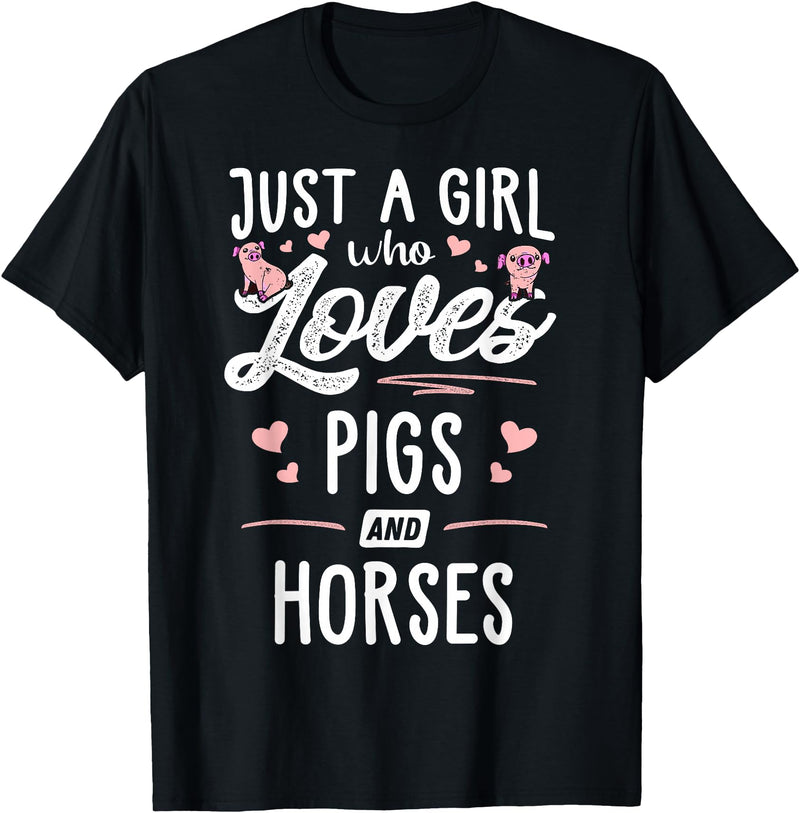 Pigs Memme Just A Girl Who Loves Pigs And Horses Gift Women T-Shirt - Black