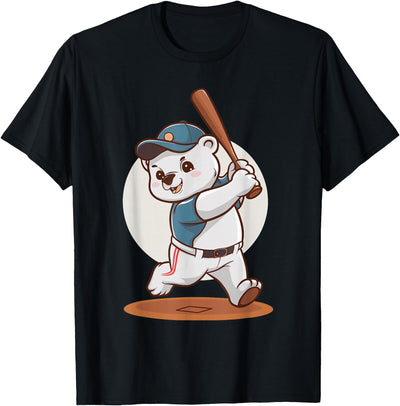 Cute Polar Bear Playing Baseball Design Adorable Baseball T-Shirt