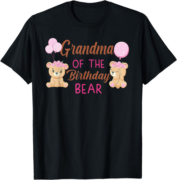 Family Birthday Bear Gifts Grandma of The Birthday for Girl Bear 1st Birthday Party T-Shirt - Black