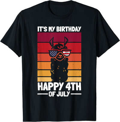 4th Of July Patriotic Day Llama Funny Llama Patriotic It's My Birthday Happy 4th Of July T-Shirt