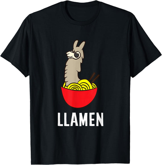 Funny Llama And Alpaca Gifts Funny Llama LLamen Noodles Chinese Food Llama T-Shirt - Black