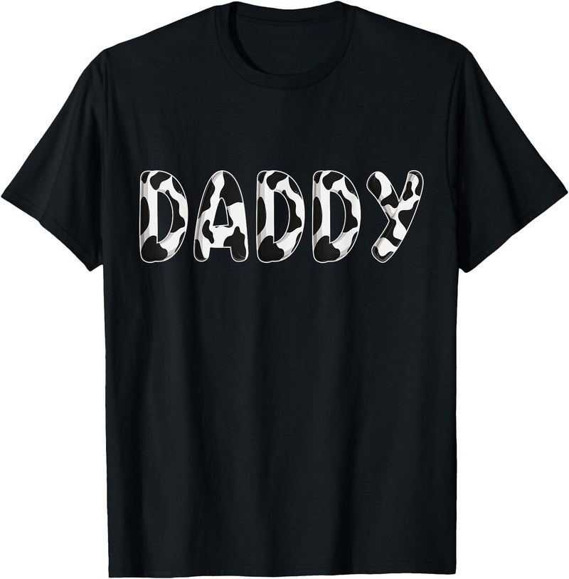 Cow Pattern Print Family Matching Birthday Shirts Cow Daddy Birthday Family Matching Fathers Day Boy Girl Men T-Shirt - Black