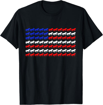Horse Owners Gear USA Horse Lover Patriotic US Flag Prancing Horses Silhouette T-Shirt