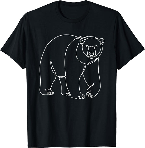 Modern Minimalist Wildlife Line Art Graphic Minimalist Polar Bear Single Line Art Drawing T-Shirt - Black