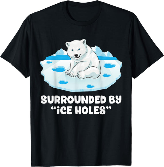 GoshWow Surrounded By Ice Holes Shirt Polar Bear Ice Fishing T-Shirt - Black