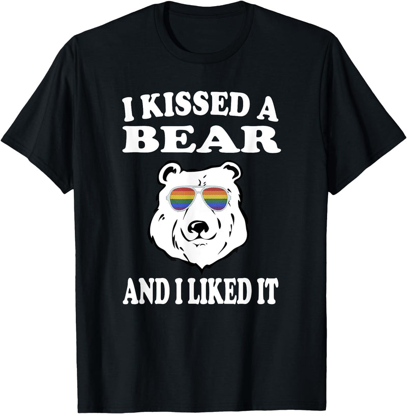 Funny Bear LGBT T-Shirt I Kissed A Bear And I Liked It T-Shirt Gay LGBT Funny Gift - Black