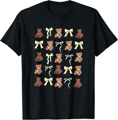 Preppy Teddy Bears Yellow Bows Coquette Girly Aesthetic T-Shirt