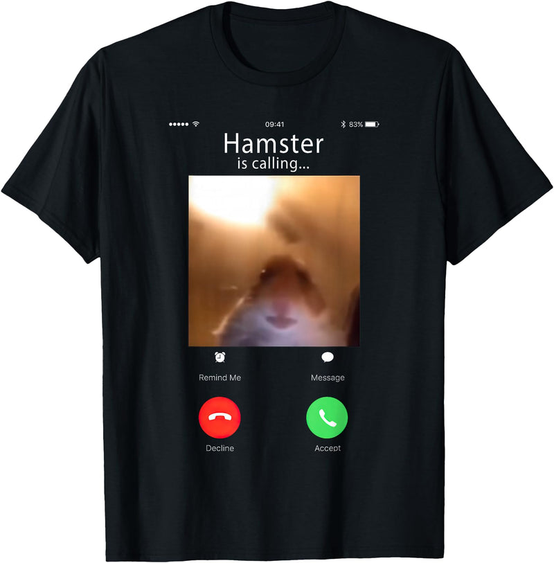 dank Meme Hamster Staring Front Camera Hamster Calling T-Shirt - Black