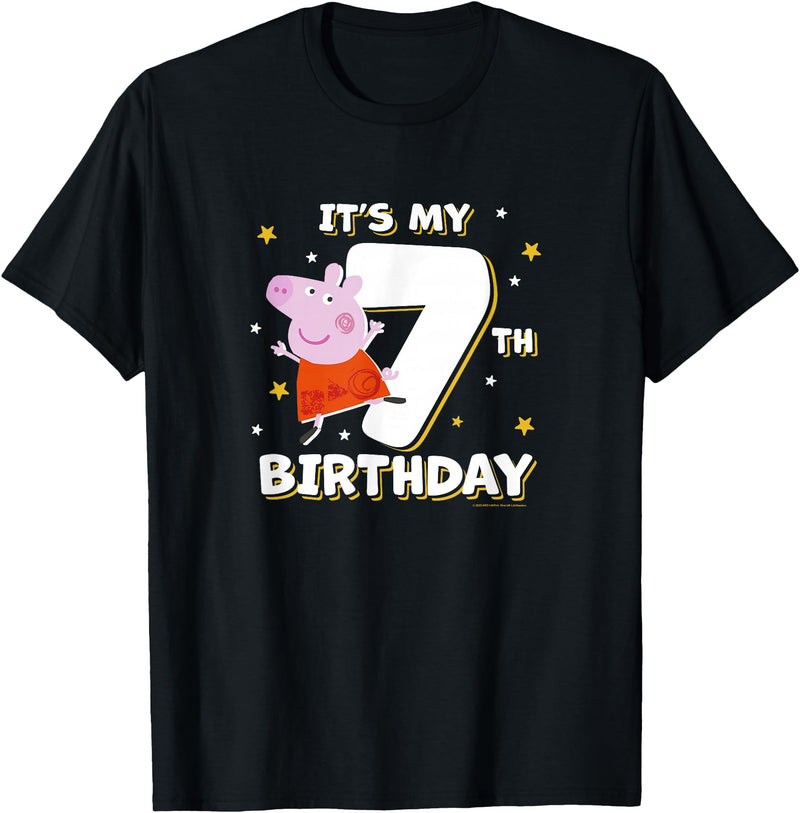 Peppa Pig It's My 7th Birthday Holiday Stars Celebration T-Shirt - Black