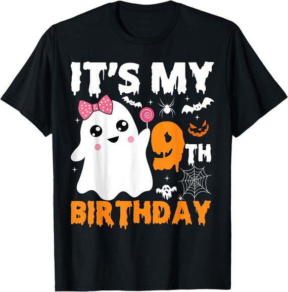 Halloween It's My 9th Birthday Cute Tees It's My 9th Birthday 9 Years Old Ghost Pumpkin Halloween T-Shirt - Black