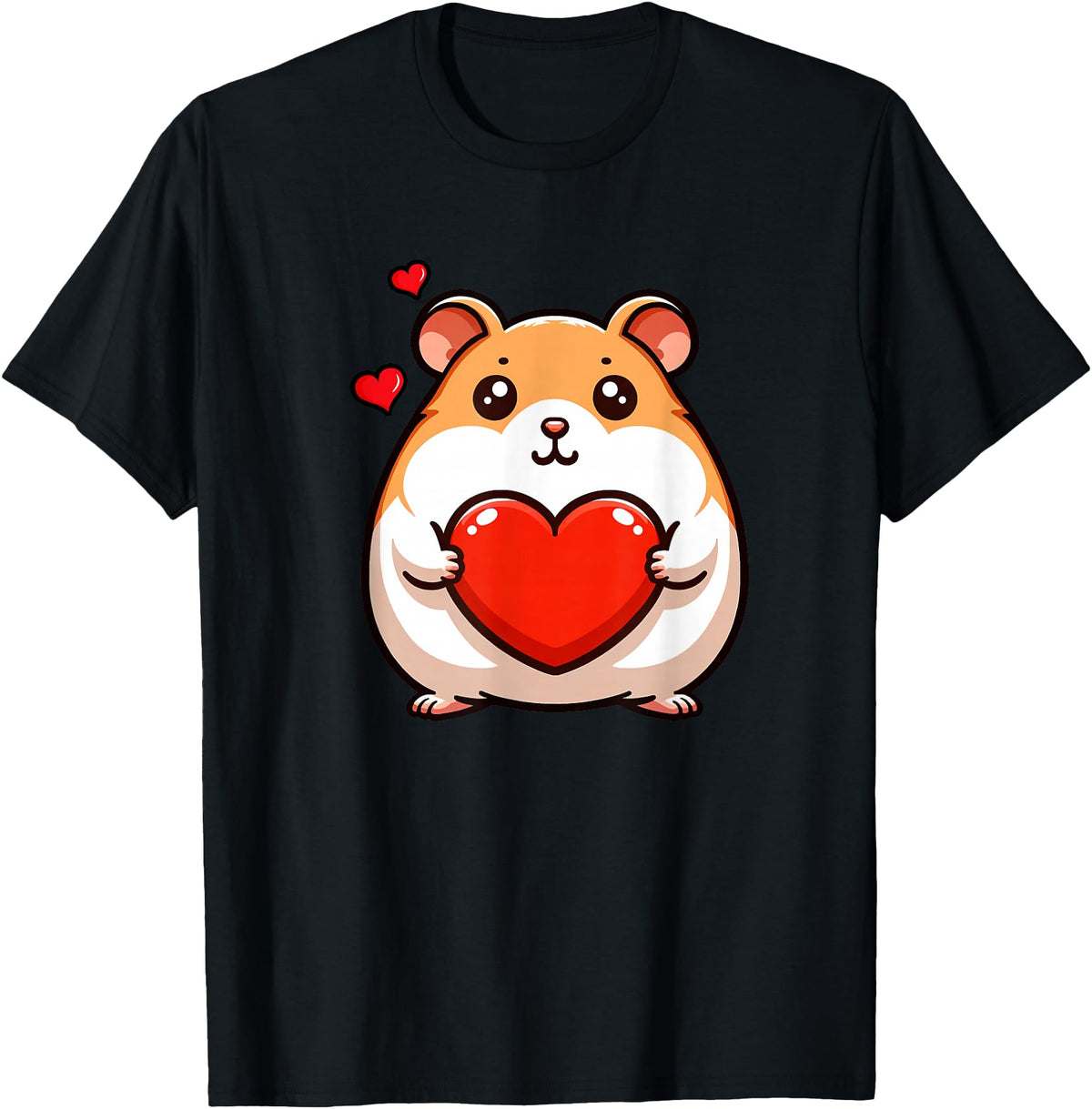 Cute Hamster Funny Valentines Heart Lover Men Women Kids T-Shirt - Black