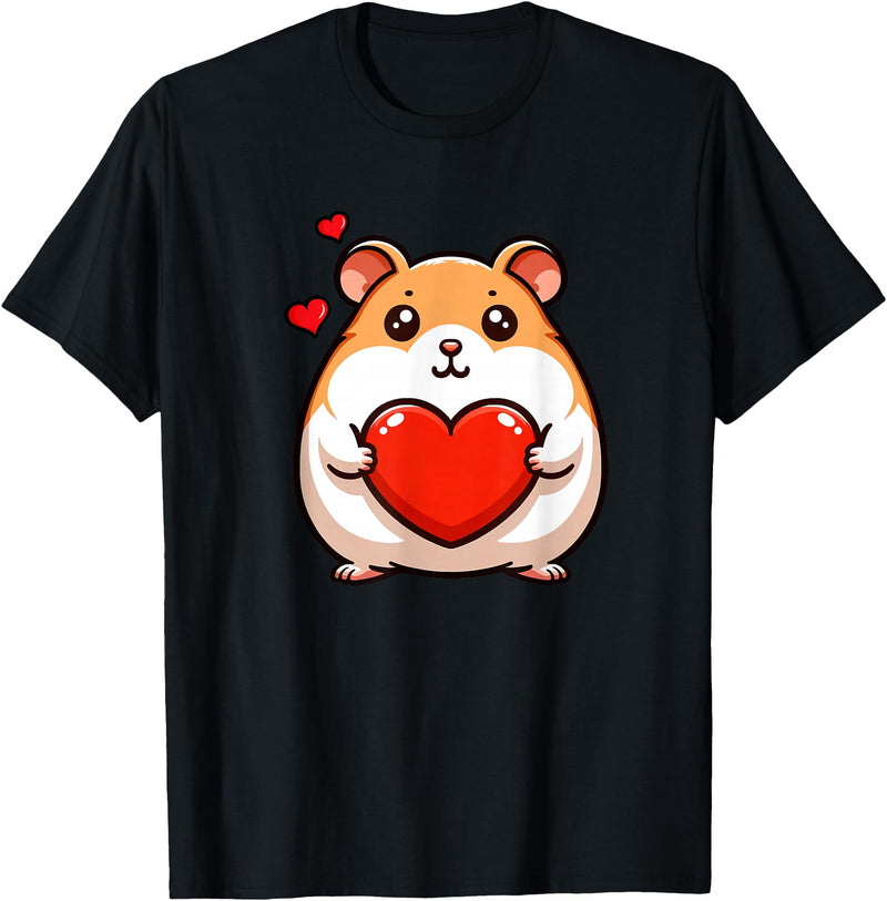 Cute Hamster Funny Valentines Heart Lover Men Women Kids T-Shirt - Black