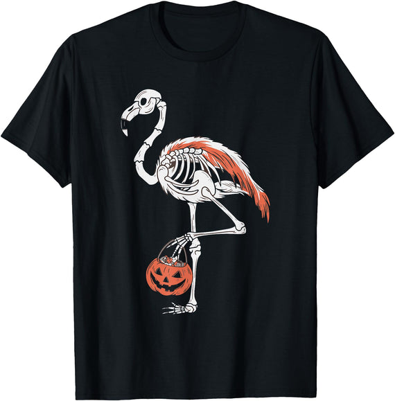 Halloween Costume Spooky Tropical Flamingo Flamingo Skeleton T-Shirt - Black
