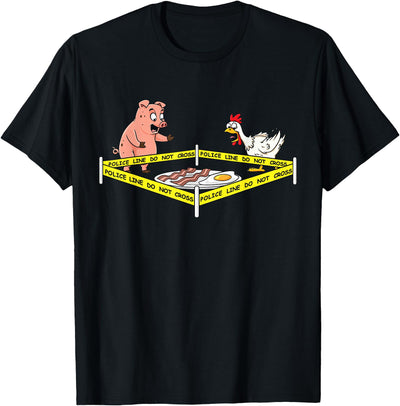 Police Line Do Not Cross Pig and Chicken Funny Food T-Shirt