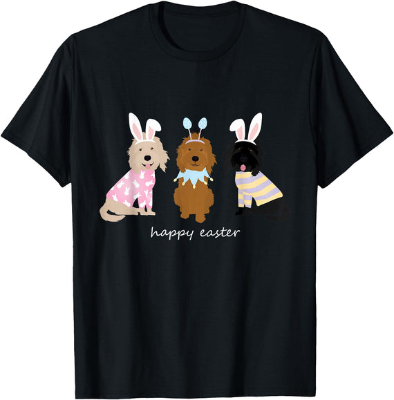 Happy Easter Goldendoodle Dogs Cute Golden Doodle Bunny T-Shirt in Black