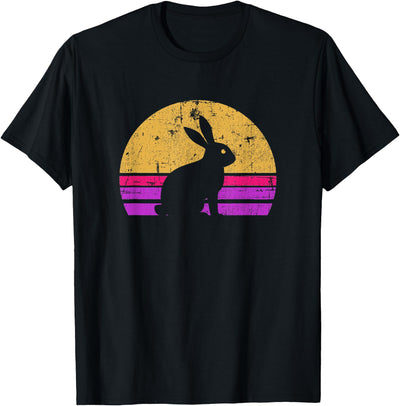 Retro Sunset Rabbit Silhouette T-Shirt - Weathered Gold and Purple