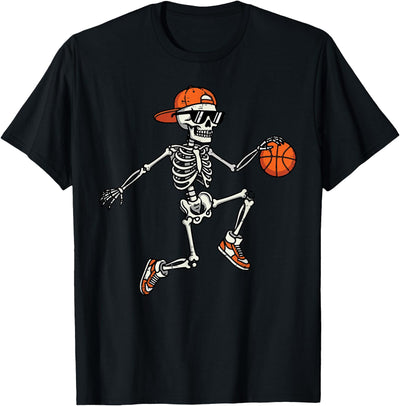 Halloween Shirts For Women Men Kids Boys Girls Halloween Skeleton Basketball Costume Boys Kids Youth Men T-Shirt