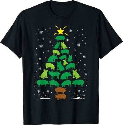 Pig Lovers Pet Farmer Holiday Family Matching Christmas Tree T-Shirt