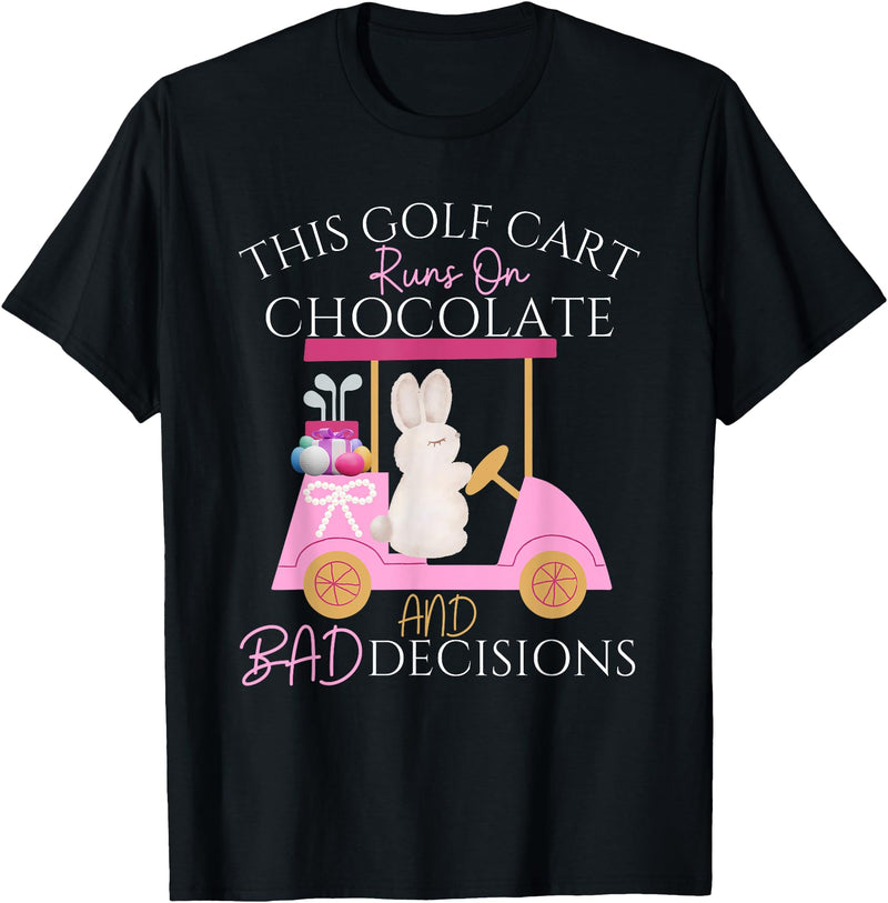 Golf Golfer Easter Eggs Bunny Rabbit Golf Cart Matching T-Shirt in Black