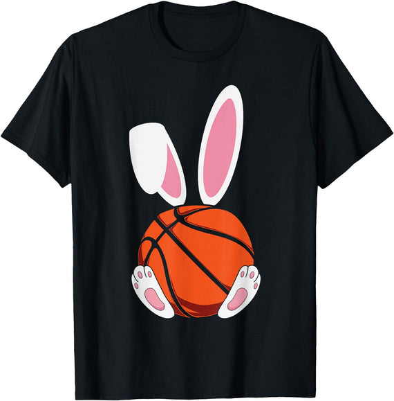 Rabbit Boys Teens Easter Basketball Egg Bunny Kids Easter T-Shirt in Black