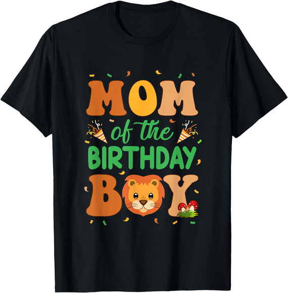 Mom Birthday Boy Family Matching Lion Mom of The Birthday Boy Lion Family Party Decorations T-Shirt - Black