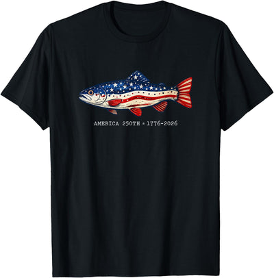 250 America Years 1776 2026 Fishing USA Flag 250th Birthday T-Shirt
