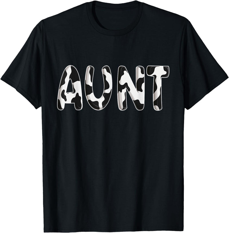Cow Pattern Print Family Matching Birthday Shirts Cow Aunt Birthday Family Matching Mothers Day Boy Girl Farm T-Shirt - Black