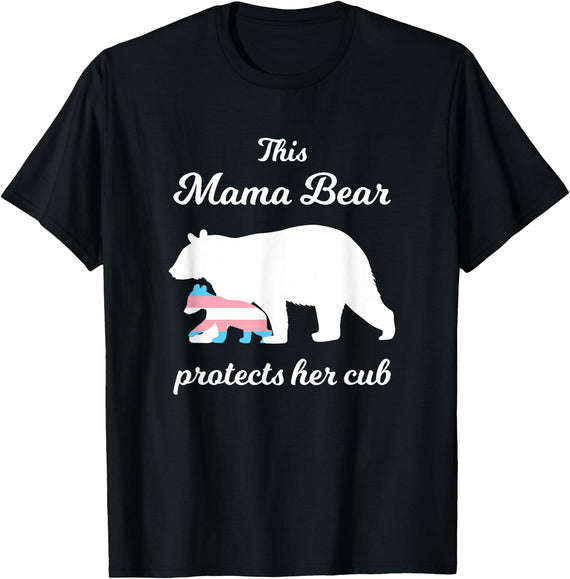 Transgender Child Mama Bear LGBT Mama Bear Protects Her Cub Transgender LGBT Trans Pride T-Shirt - Black