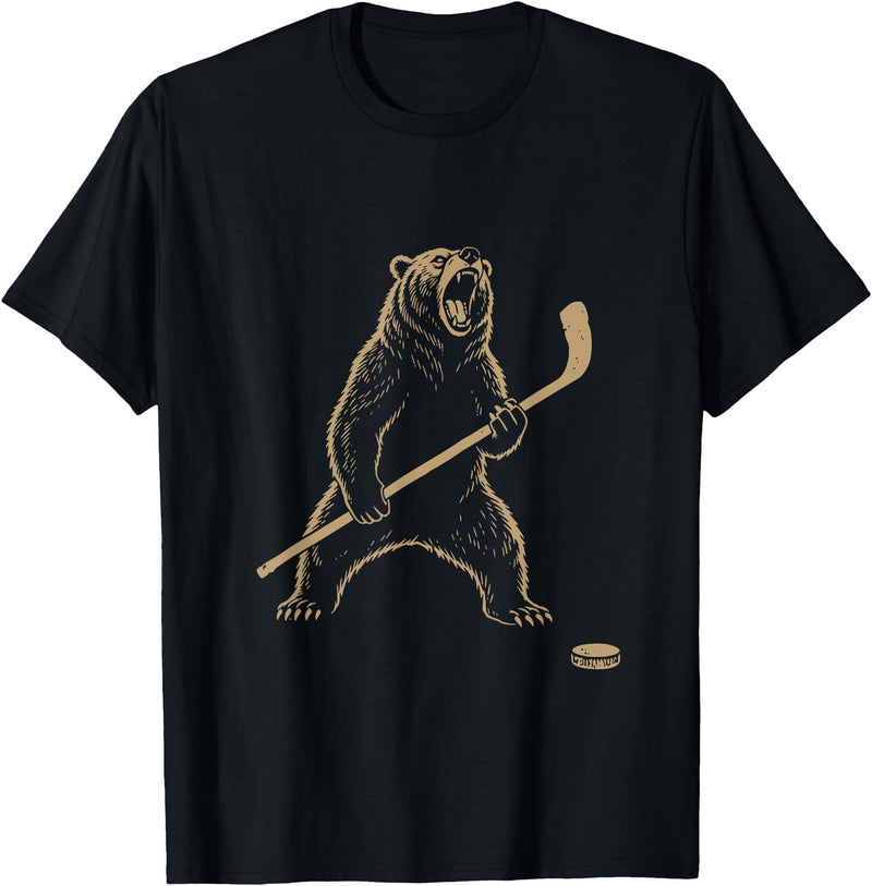 Funny Polar Bear Hockey Player Fans Ice Lover Funny Polar Bear Playing Ice Hockey Sports Lover Player T-Shirt - Black