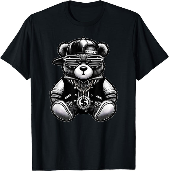 Teddy Bear Hip Hop Lovers Men Women & Kids Funny Hip Hop Teddy Bear 90s Graffiti Art Rap Lover Gangsta T-Shirt - Black