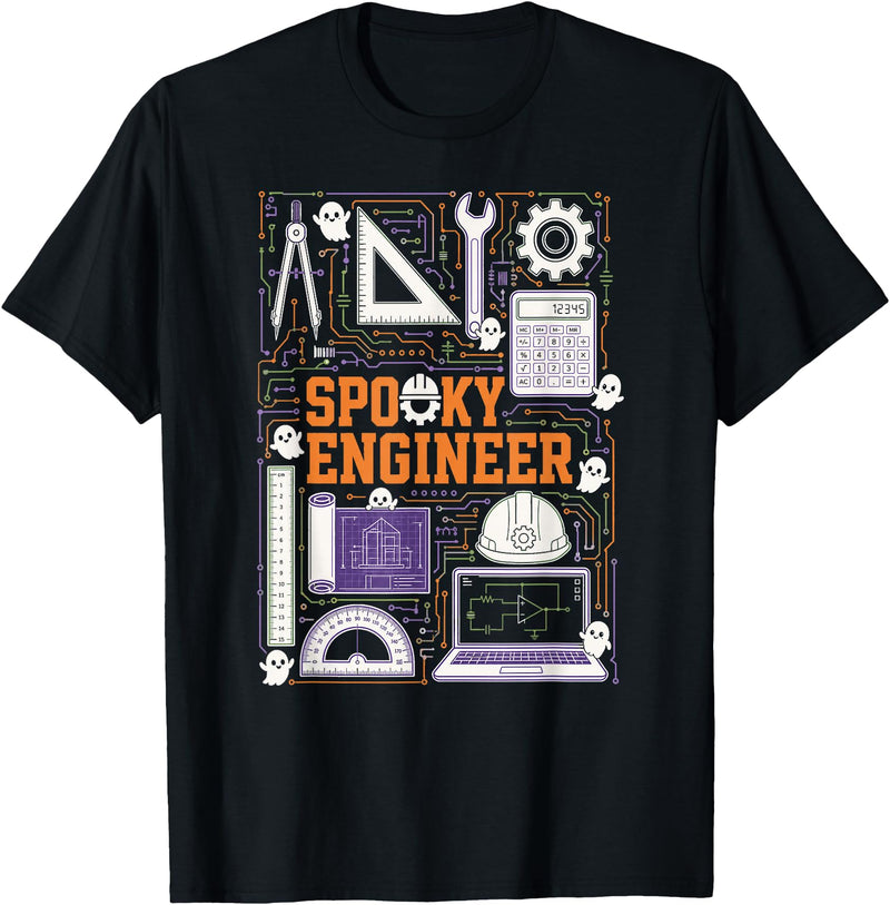 Spooky STEM And Funny Engineering Tees Funny Spooky Engineer Halloween Costume Engineering Humorous T-Shirt - Black