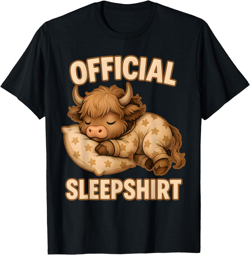 Official Sleep Animal Pajamas Nightgown Sleepwear Highland_Cow - Official Sleepshirt Pajamas Nightgown T-Shirt - Black