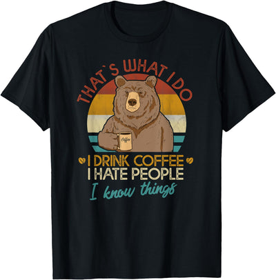 Retro Sunset Bear Drinking Coffee Graphic T-Shirt
