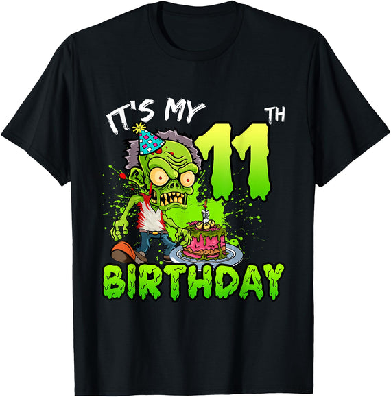 11th Birthday Zombie Kid Bday Party Halloween Gift It's My 11th Birthday Zombie Lover 11 Year Old Boys Girls T-Shirt - Black