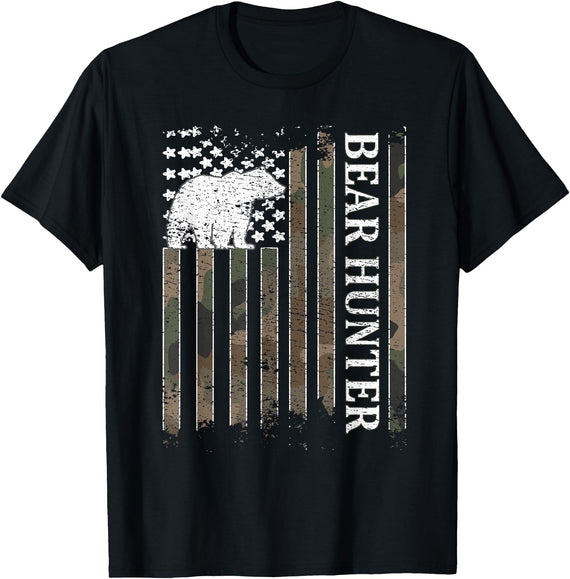 Bear Hunter & Bear Hunting Ideas Bear Hunter American Flag Bear Hunting Lover T-Shirt - Black