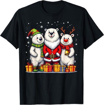 Cute Christmas Polar Bears in Santa Elf and Reindeer Costume T-Shirt
