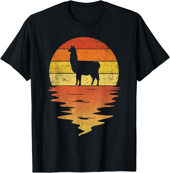 TrendyPull Silhouette Retro Vintage Style Gifts Llama shirt retro sunset 70s vintage Llama T-Shirt - Black
