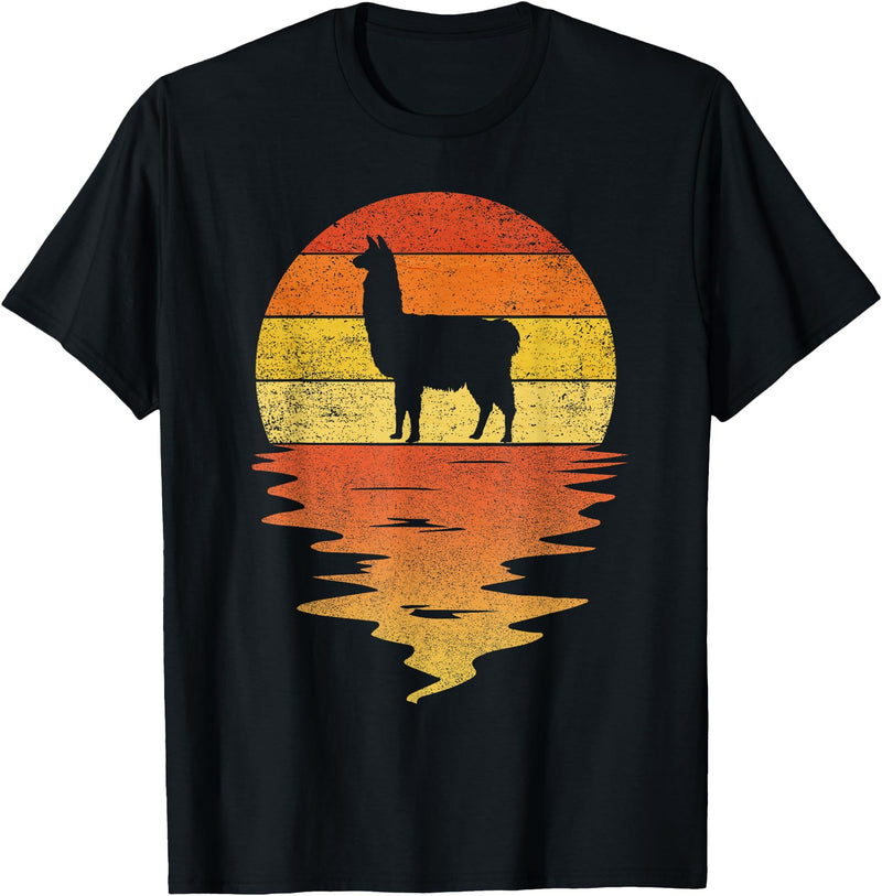 TrendyPull Silhouette Retro Vintage Style Gifts Llama shirt retro sunset 70s vintage Llama T-Shirt - Black