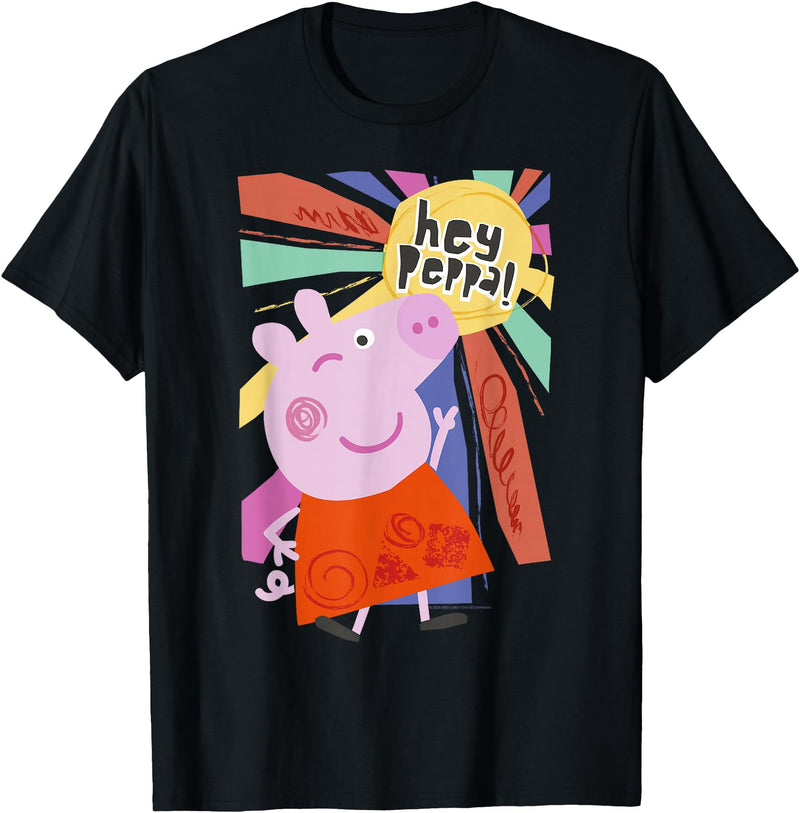 Peppa Pig Hey Peppa Colorful Sunshine Striking Pose Portrait T-Shirt - Black