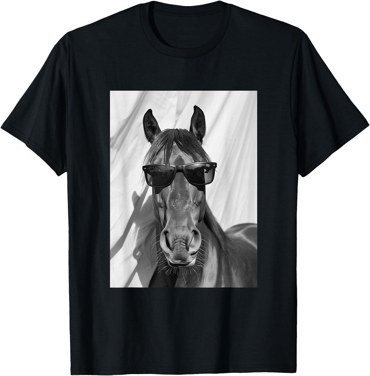 Funny Animal Photography Clothing Co. Cute Horse with Sunglasses Farm Animal Photo Booth T-Shirt - Black