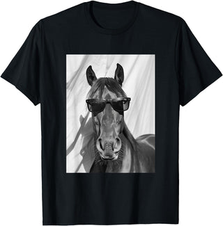 Funny Animal Photography Clothing Co. Cute Horse with Sunglasses Farm Animal Photo Booth T-Shirt - Black