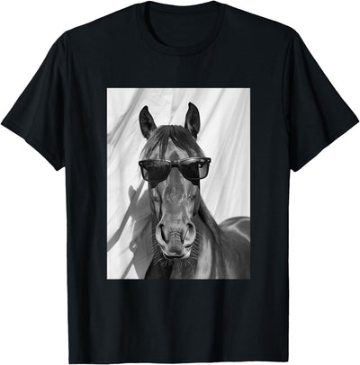Funny Animal Photography Clothing Co. Cute Horse with Sunglasses Farm Animal Photo Booth T-Shirt